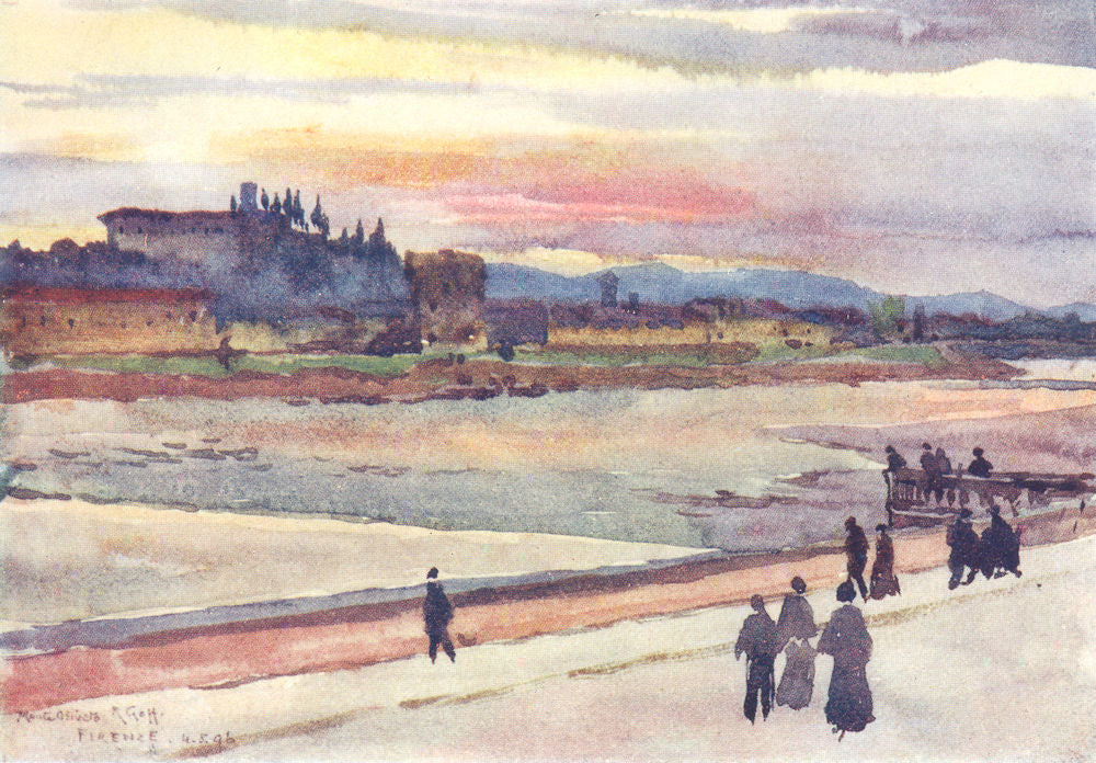 FLORENCE FIRENZE. Sunset over Monte Oliveto. Italy 1905 old antique print